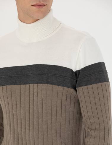Vizon Melanj Slim Fit Balıkçı Yaka Triko Kazak