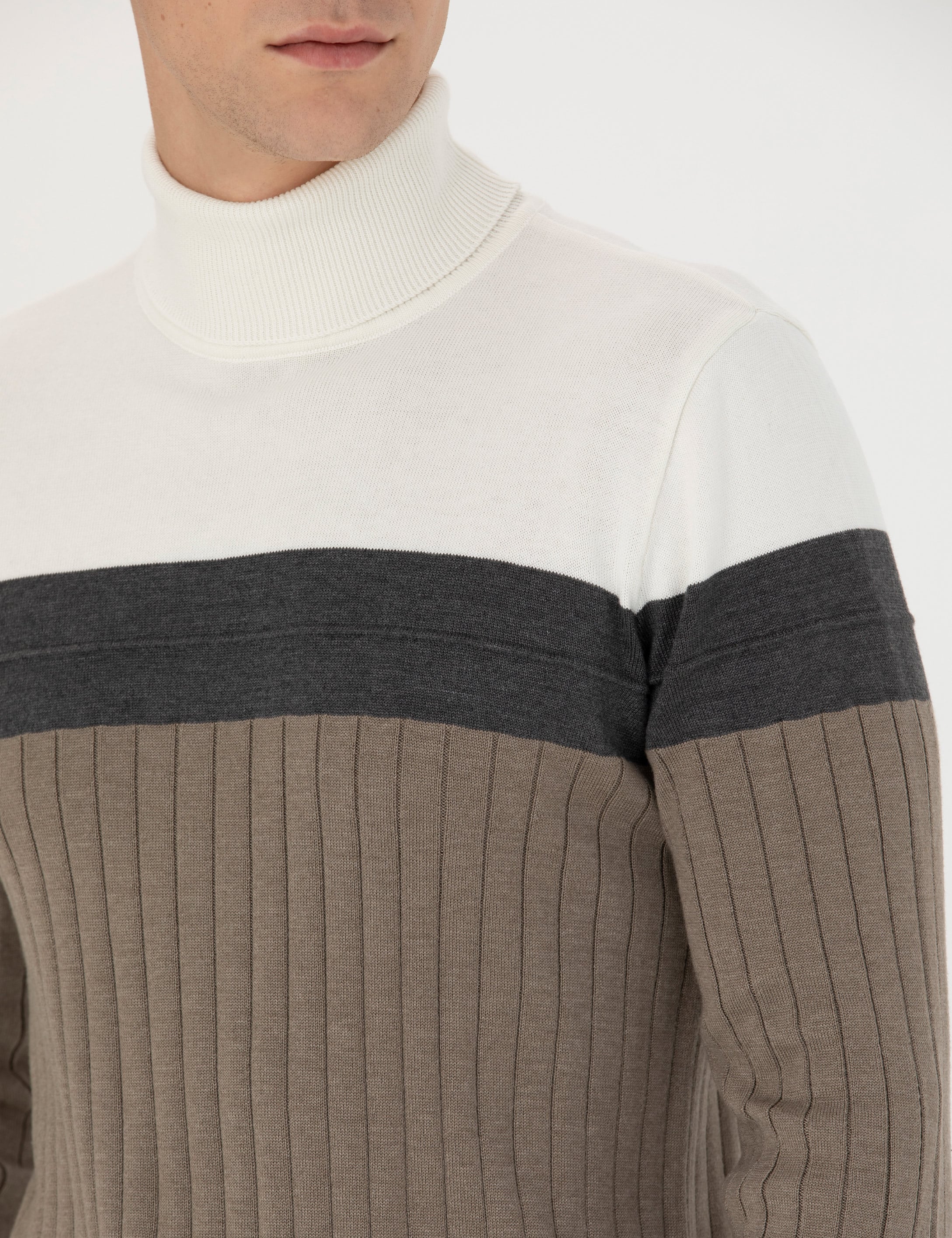 Vizon Melanj Slim Fit Balıkçı Yaka Triko Kazak