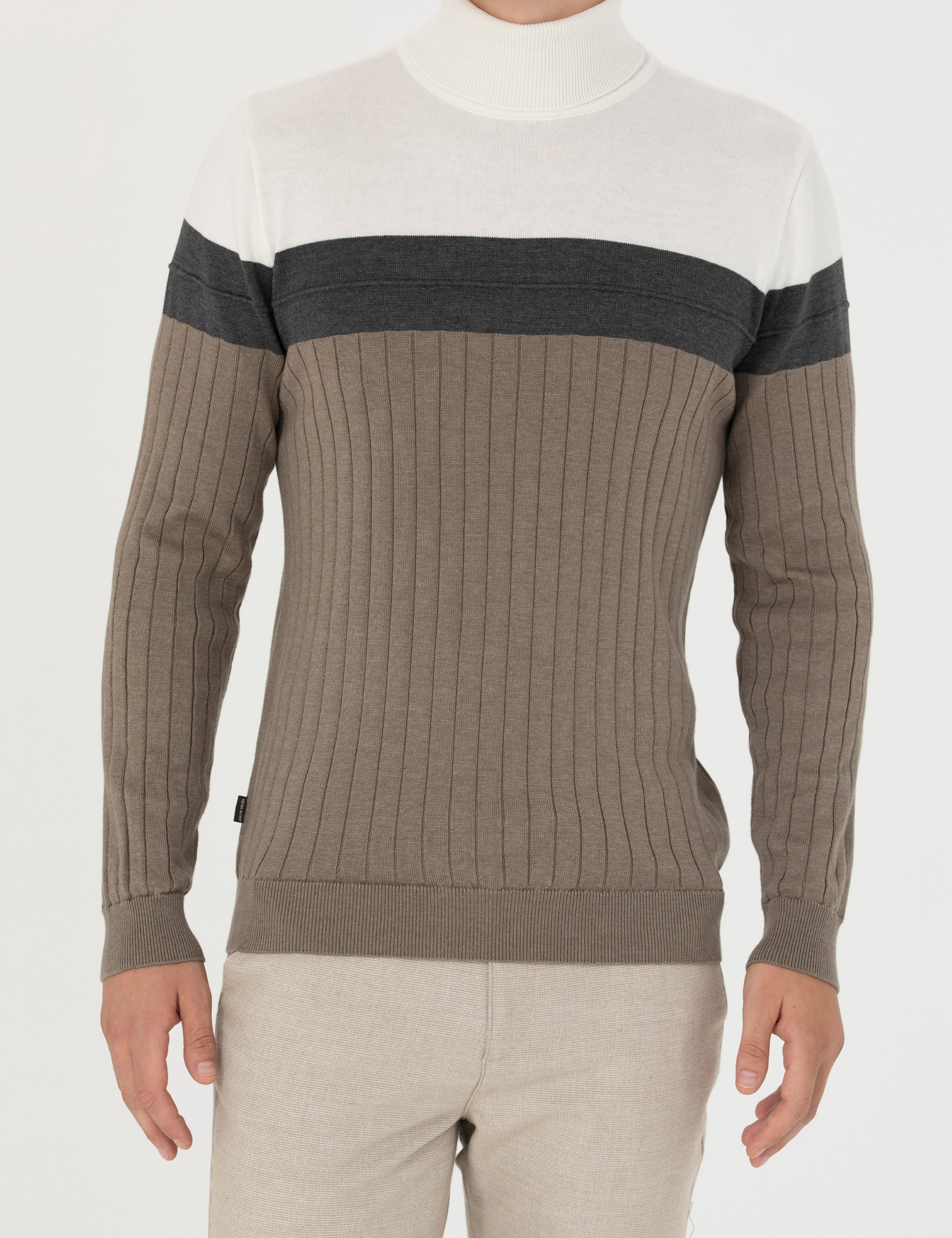 Pierre Cardin Vizon Melanj Slim Fit Balıkçı Yaka Triko Kazak görsel 6