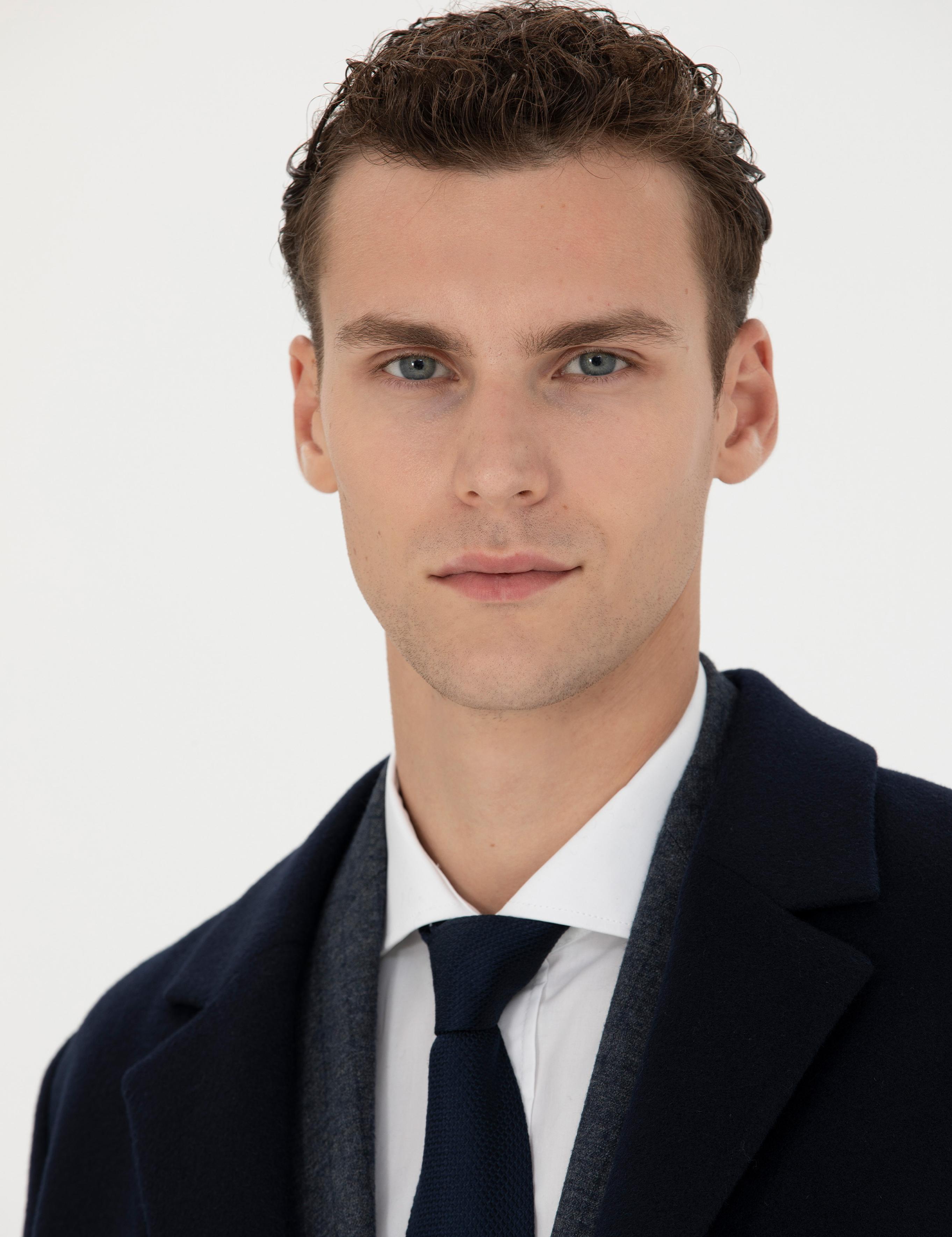 Lacivert Ekstra Slim Fit Yün Karışımlı Kaşe Kaban