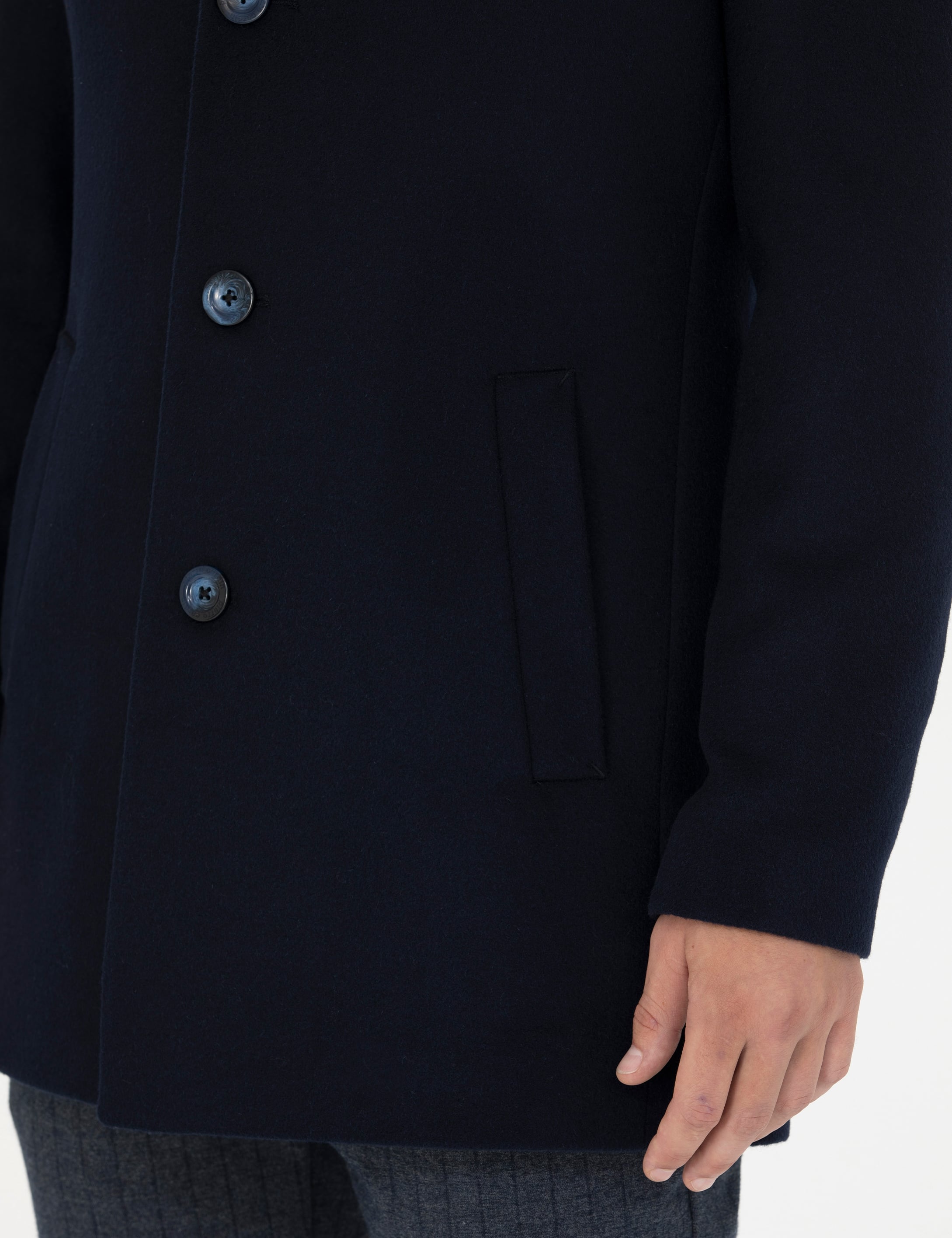 Lacivert Ekstra Slim Fit Yün Karışımlı Kaşe Kaban - Image 7