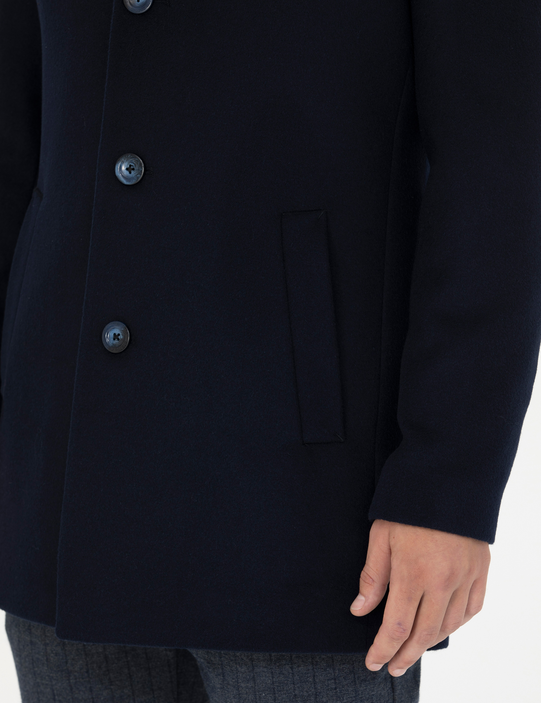 Lacivert Ekstra Slim Fit Yün Karışımlı Kaşe Kaban