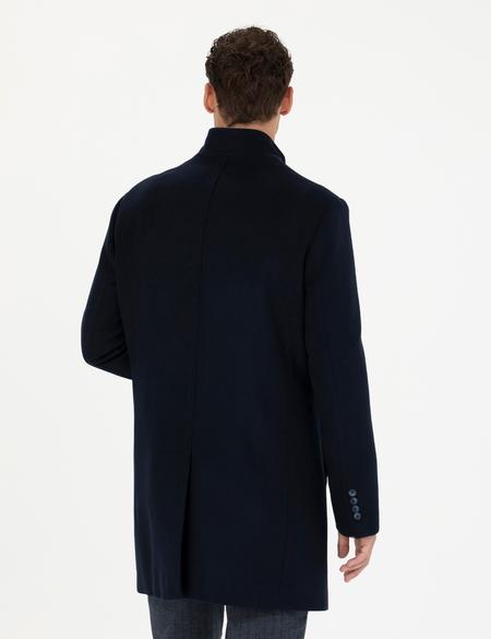 Lacivert Yün Karışımlı Slim Fit Palto - 50284231015