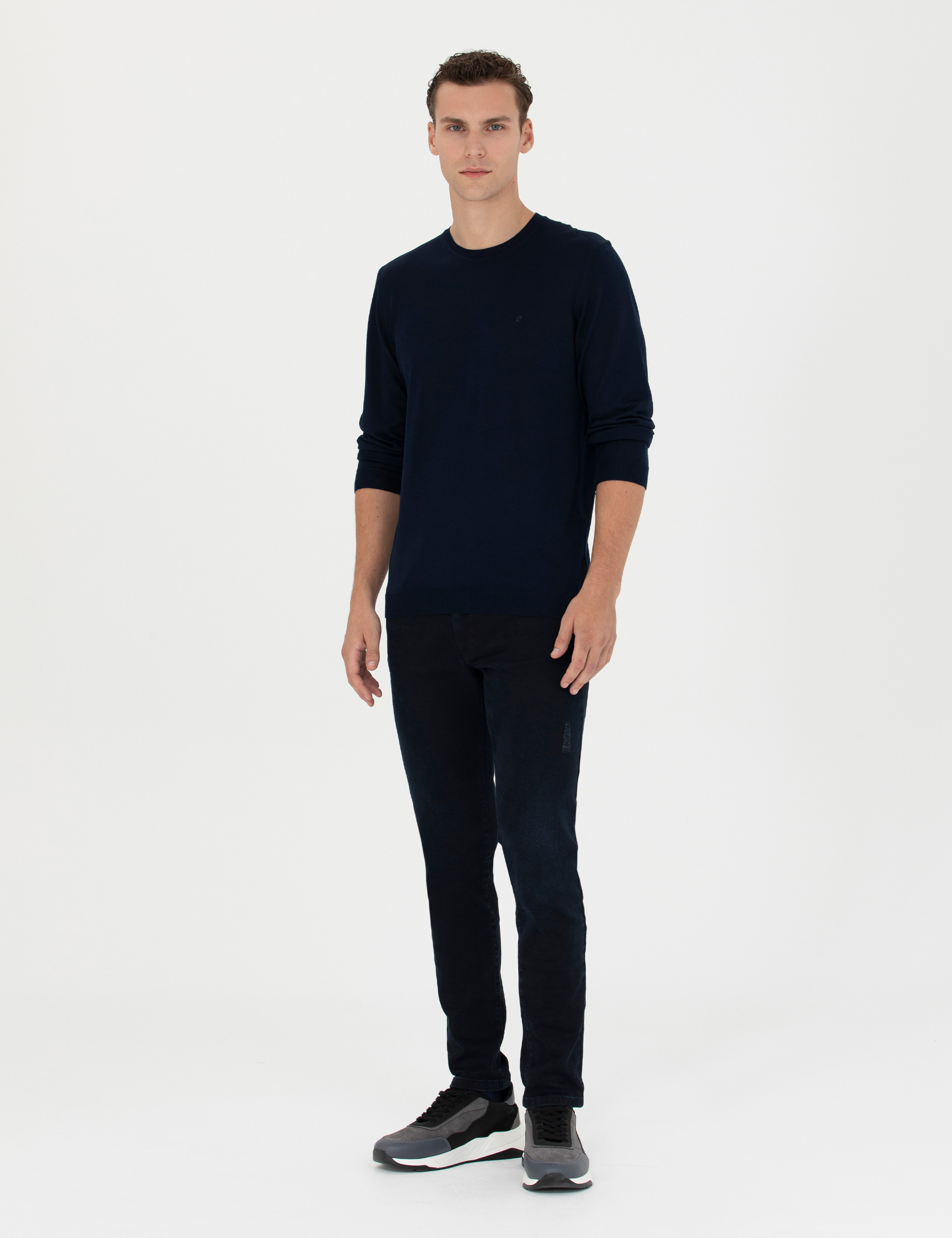 Pierre Cardin Lacivert Slim Fit Bisiklet Yaka Yün Karışımlı Basic Triko Kazak görsel 4
