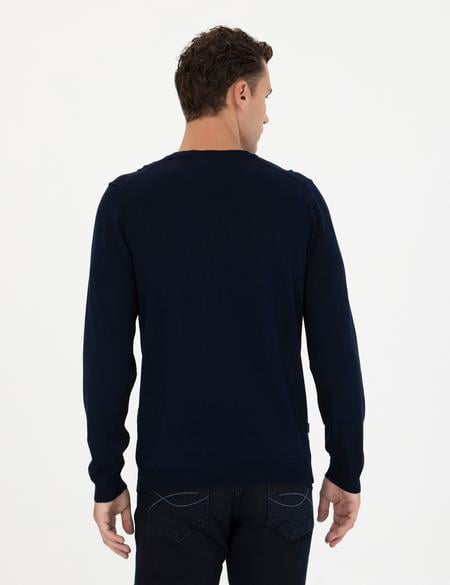 Lacivert Slim Fit Bisiklet Yaka Yün Karışımlı Basic Triko Kazak - 50270054021