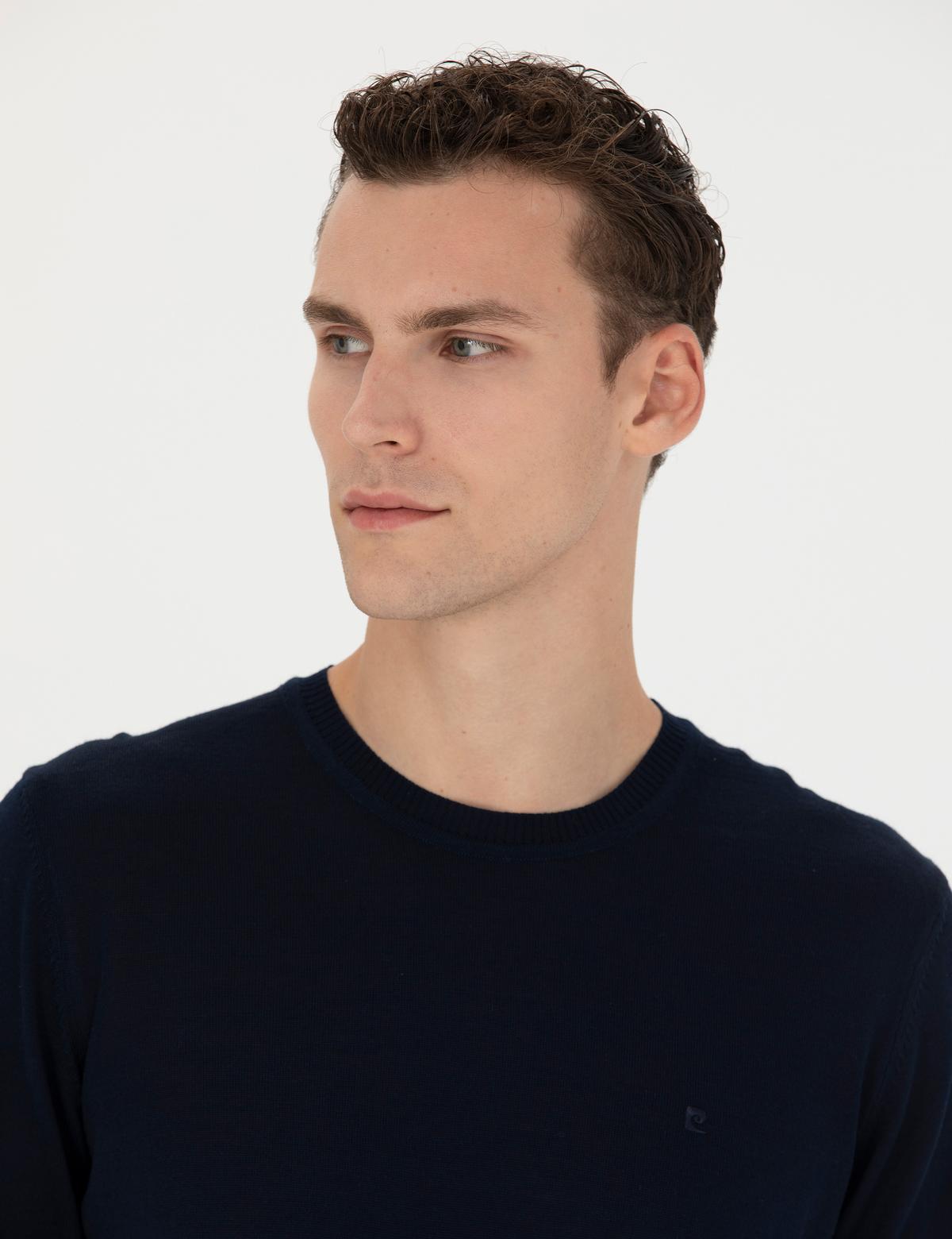 Lacivert Slim Fit Bisiklet Yaka Yün Karışımlı Basic Triko Kazak - 50270054021