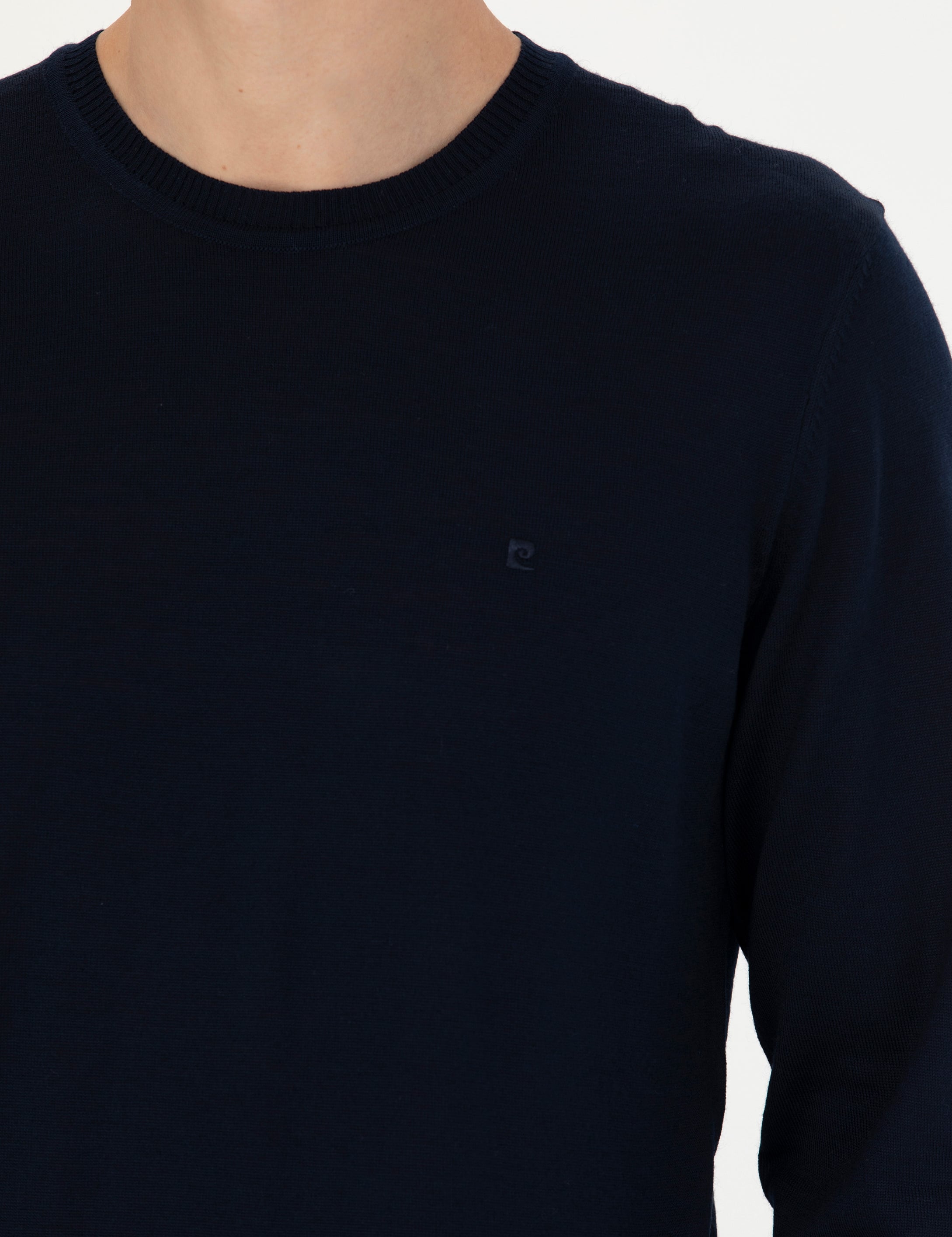 Lacivert Slim Fit Bisiklet Yaka Yün Karışımlı Basic Triko Kazak