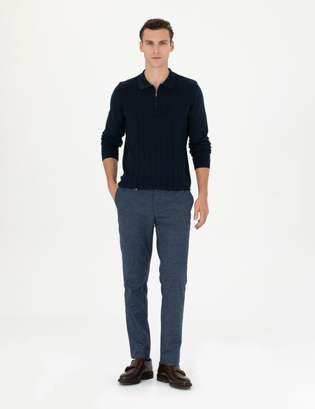 Lacivert Slim Fit Fermuarlı Polo Yaka Triko Kazak - 50278088031