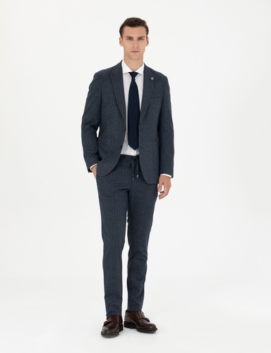 Lacivert Ekstra Slim Fit Çizgili Takım Elbise