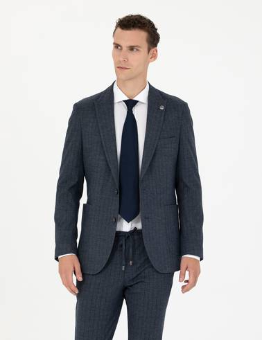 Lacivert Ekstra Slim Fit Çizgili Takım Elbise