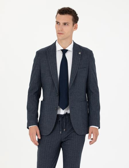 Lacivert Ekstra Slim Fit Çizgili Takım Elbise - 50276879044