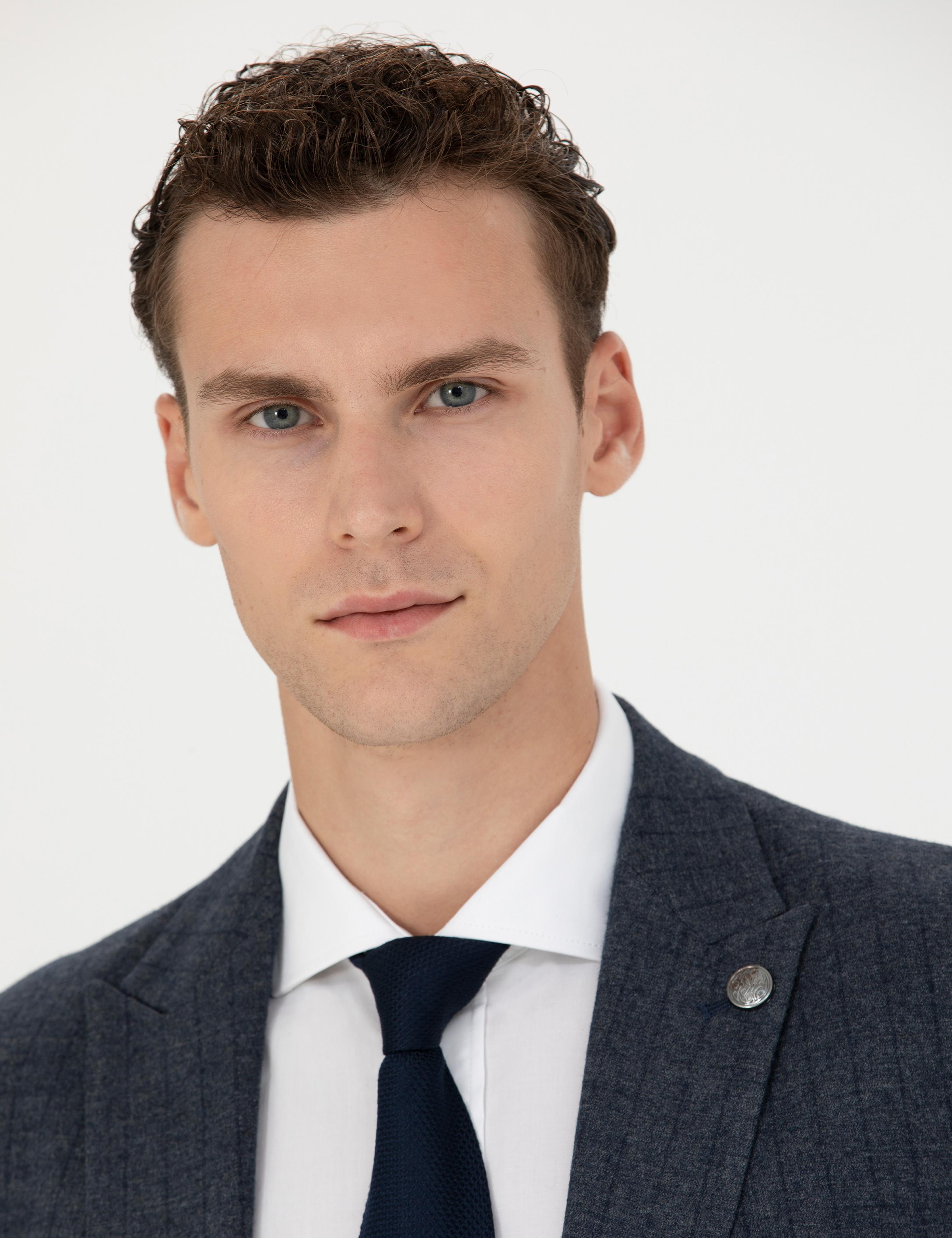 Lacivert Ekstra Slim Fit Çizgili Takım Elbise