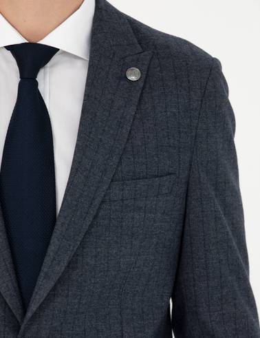 Lacivert Ekstra Slim Fit Çizgili Takım Elbise