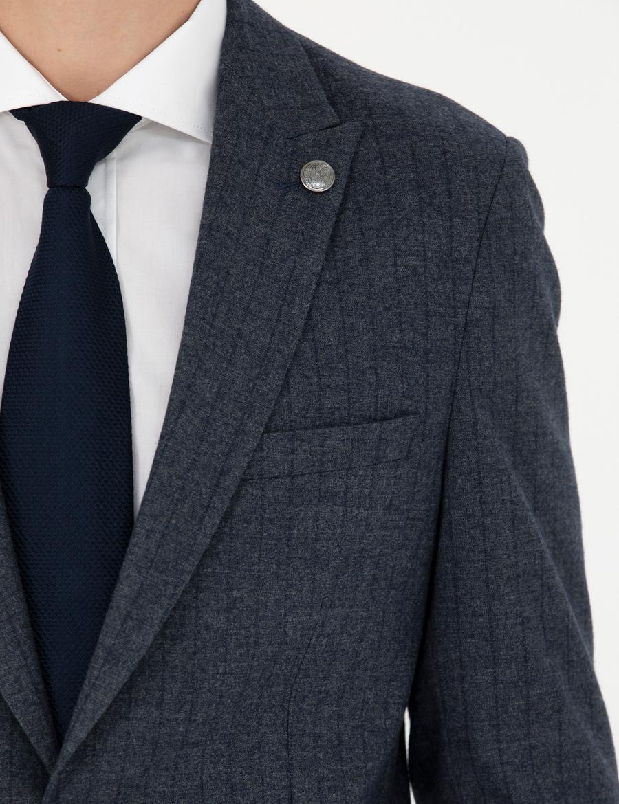 Lacivert Ekstra Slim Fit Çizgili Takım Elbise