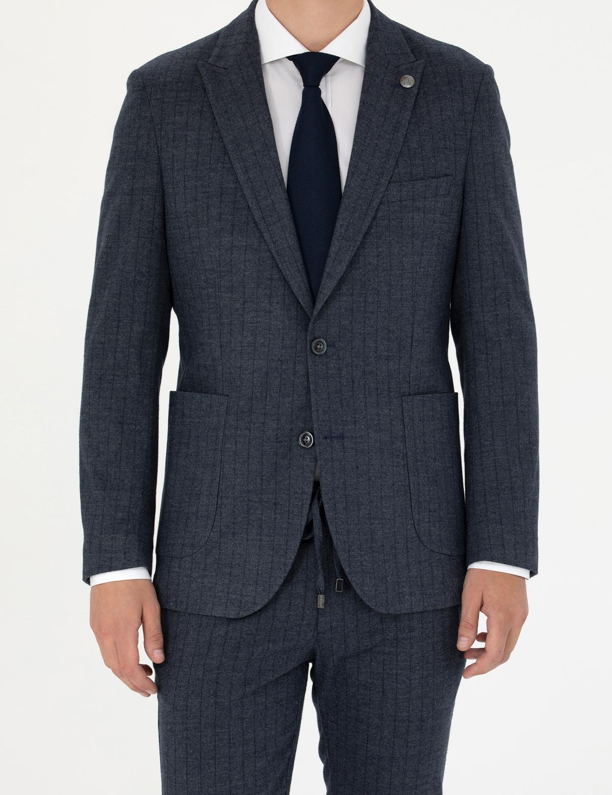 Lacivert Ekstra Slim Fit Çizgili Takım Elbise - 50276879044