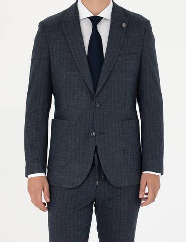 Lacivert Ekstra Slim Fit Çizgili Takım Elbise