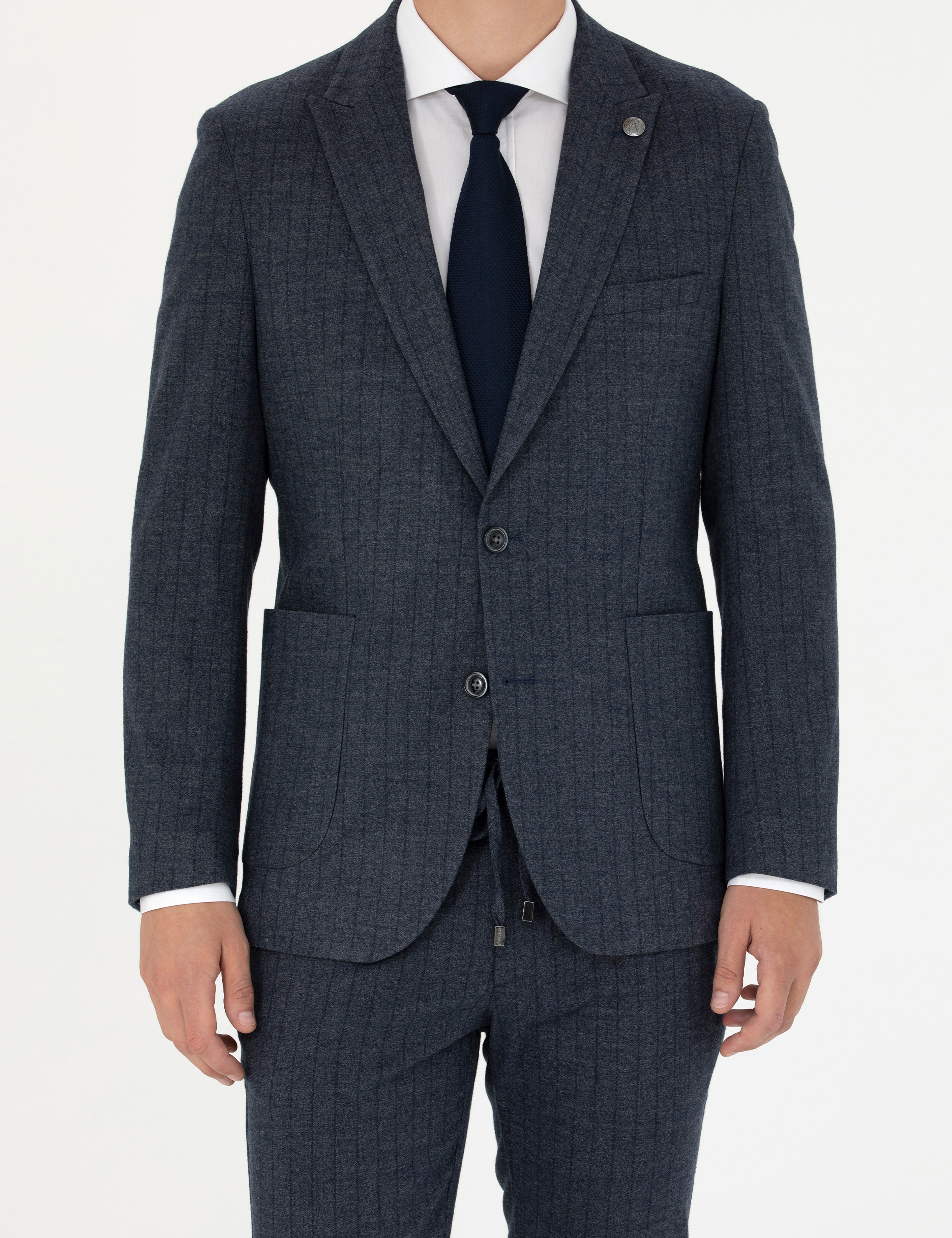 Lacivert Ekstra Slim Fit Çizgili Takım Elbise
