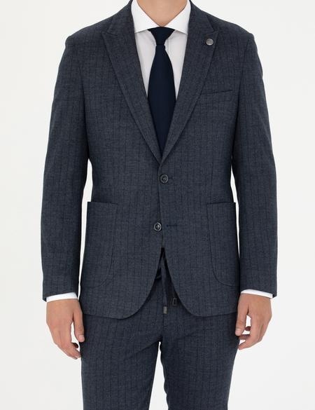 Lacivert Ekstra Slim Fit Çizgili Takım Elbise - 50276879044