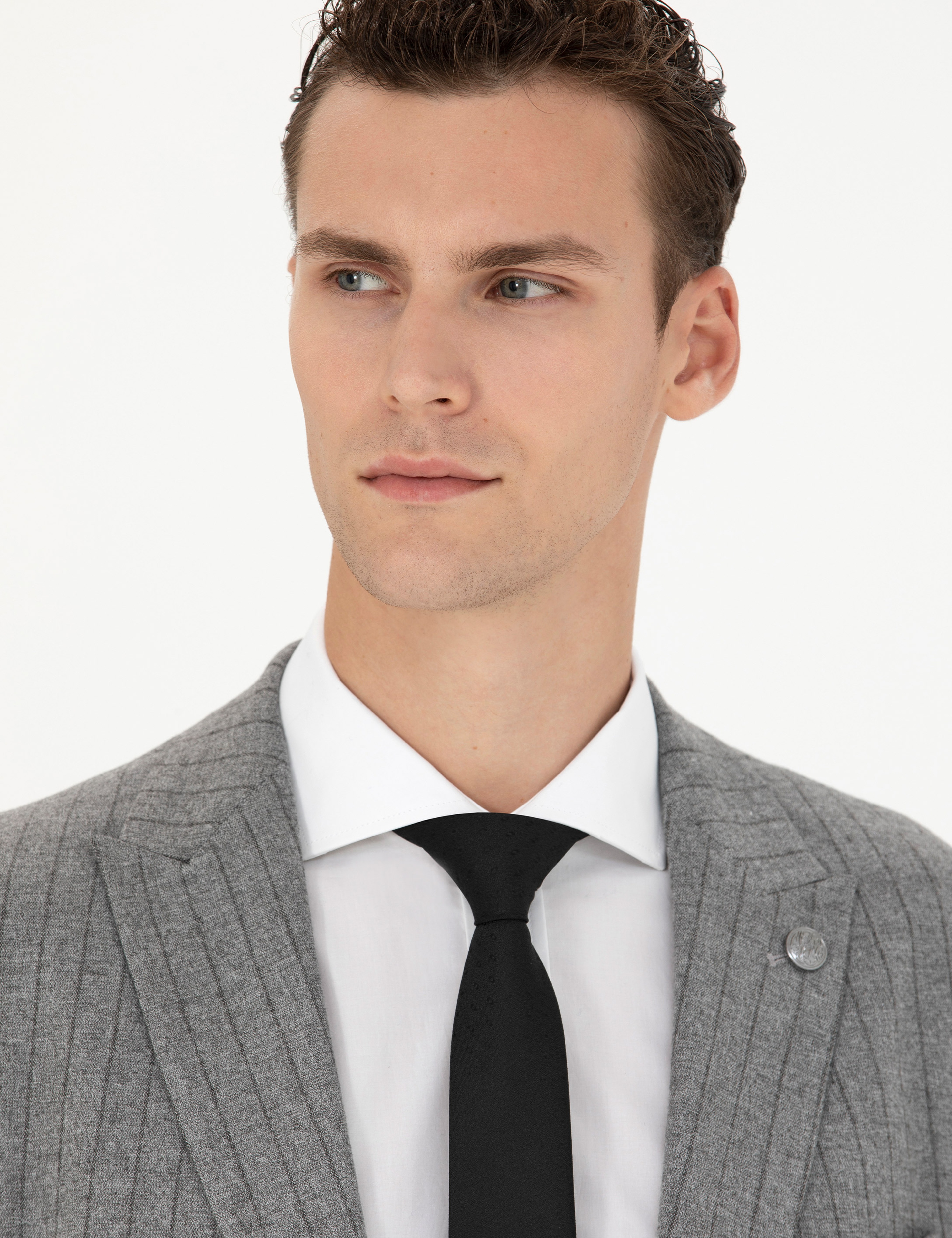 Gri Ekstra Slim Fit Çizgili Takım Elbise