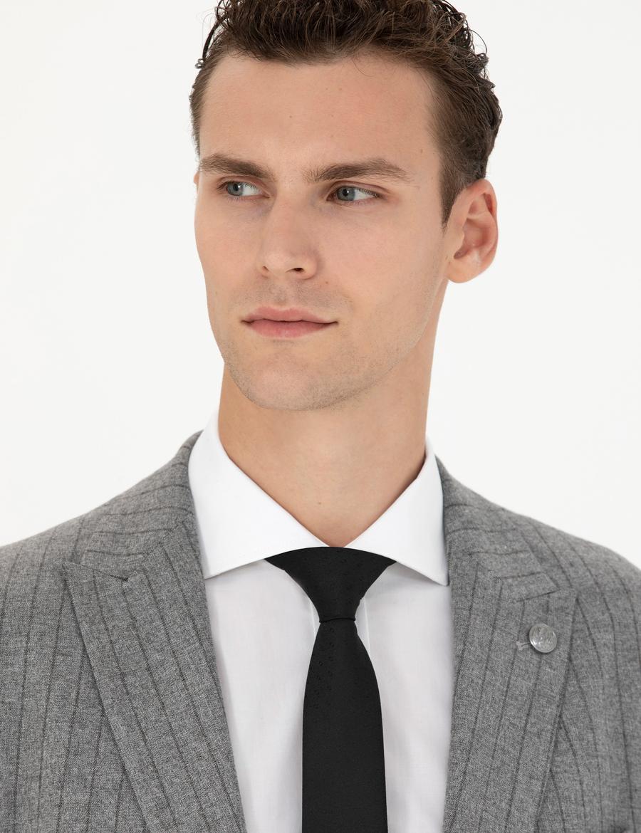 Gri Ekstra Slim Fit Çizgili Takım Elbise