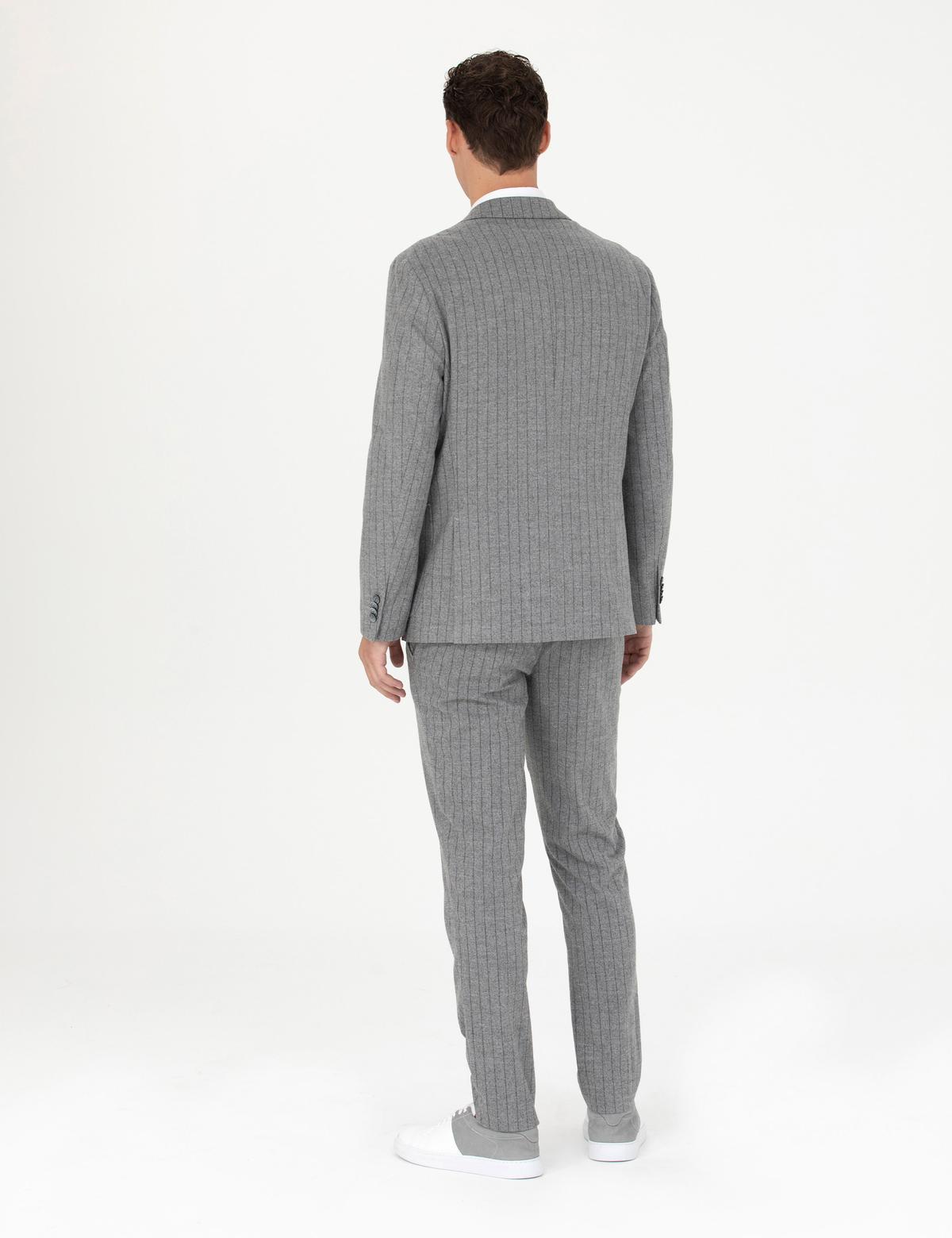 Gri Ekstra Slim Fit Çizgili Takım Elbise - 50276879080