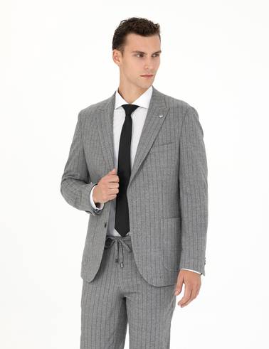 Gri Ekstra Slim Fit Çizgili Takım Elbise