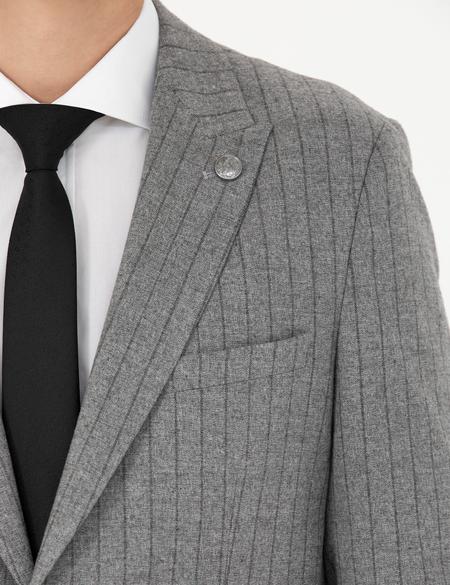 Gri Ekstra Slim Fit Çizgili Takım Elbise - 50276879080