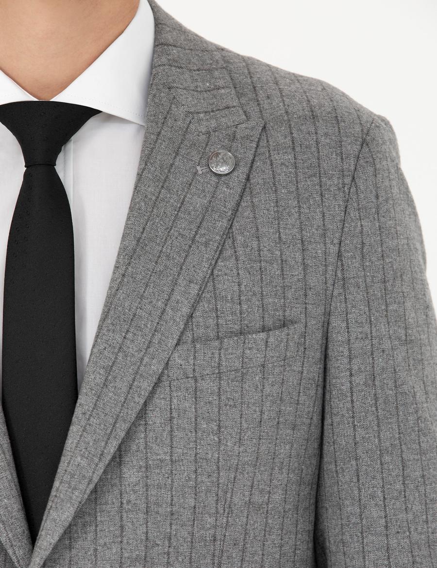 Gri Ekstra Slim Fit Çizgili Takım Elbise