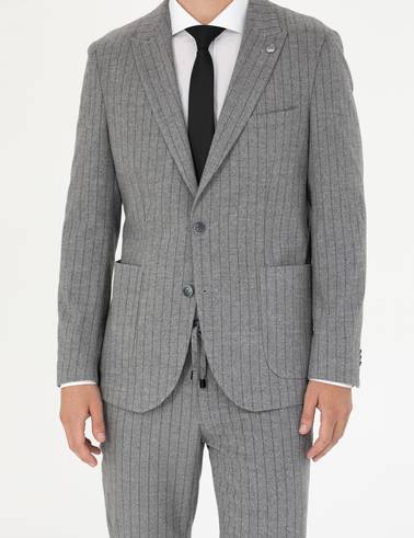 Gri Ekstra Slim Fit Çizgili Takım Elbise