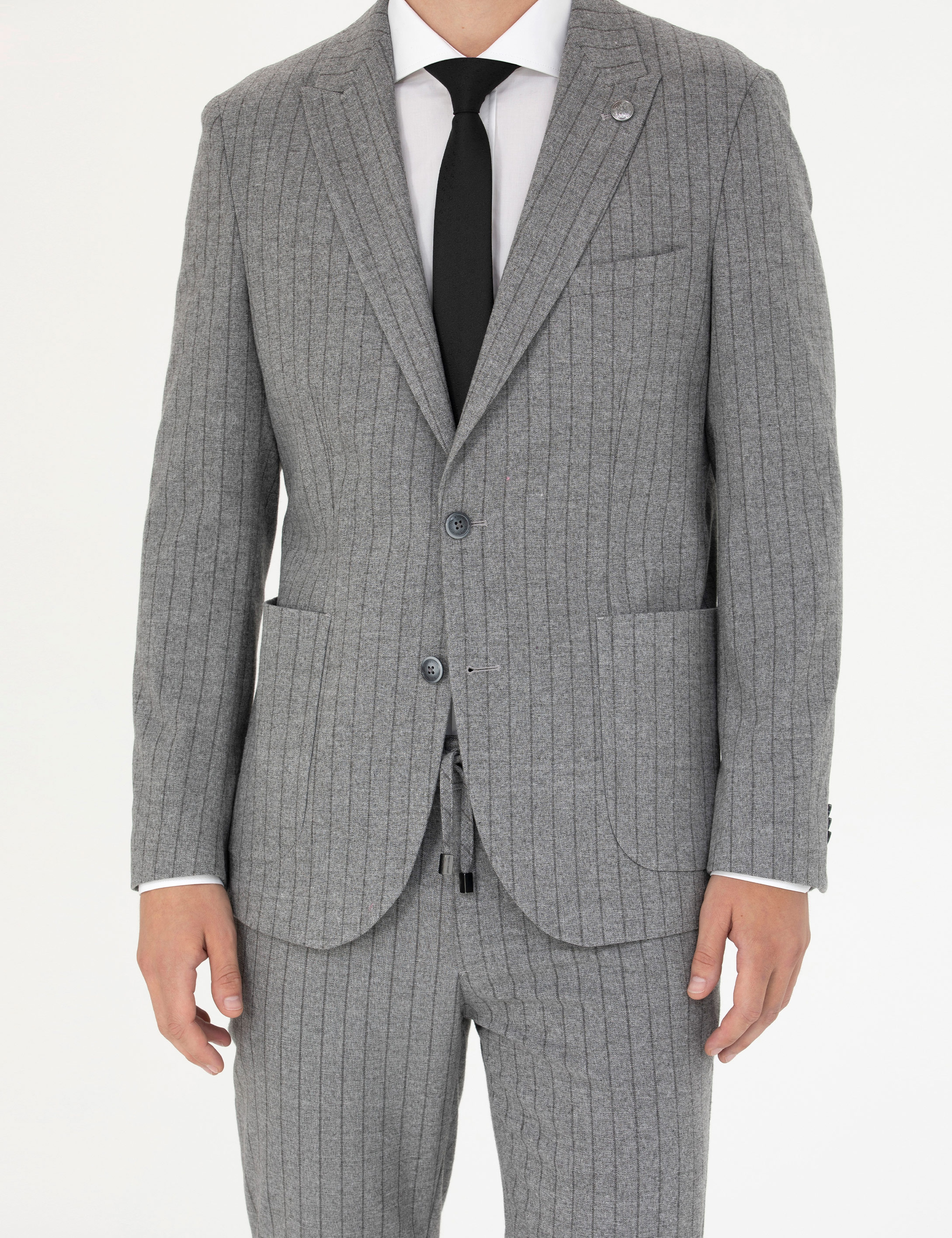Gri Ekstra Slim Fit Çizgili Takım Elbise - Image 6