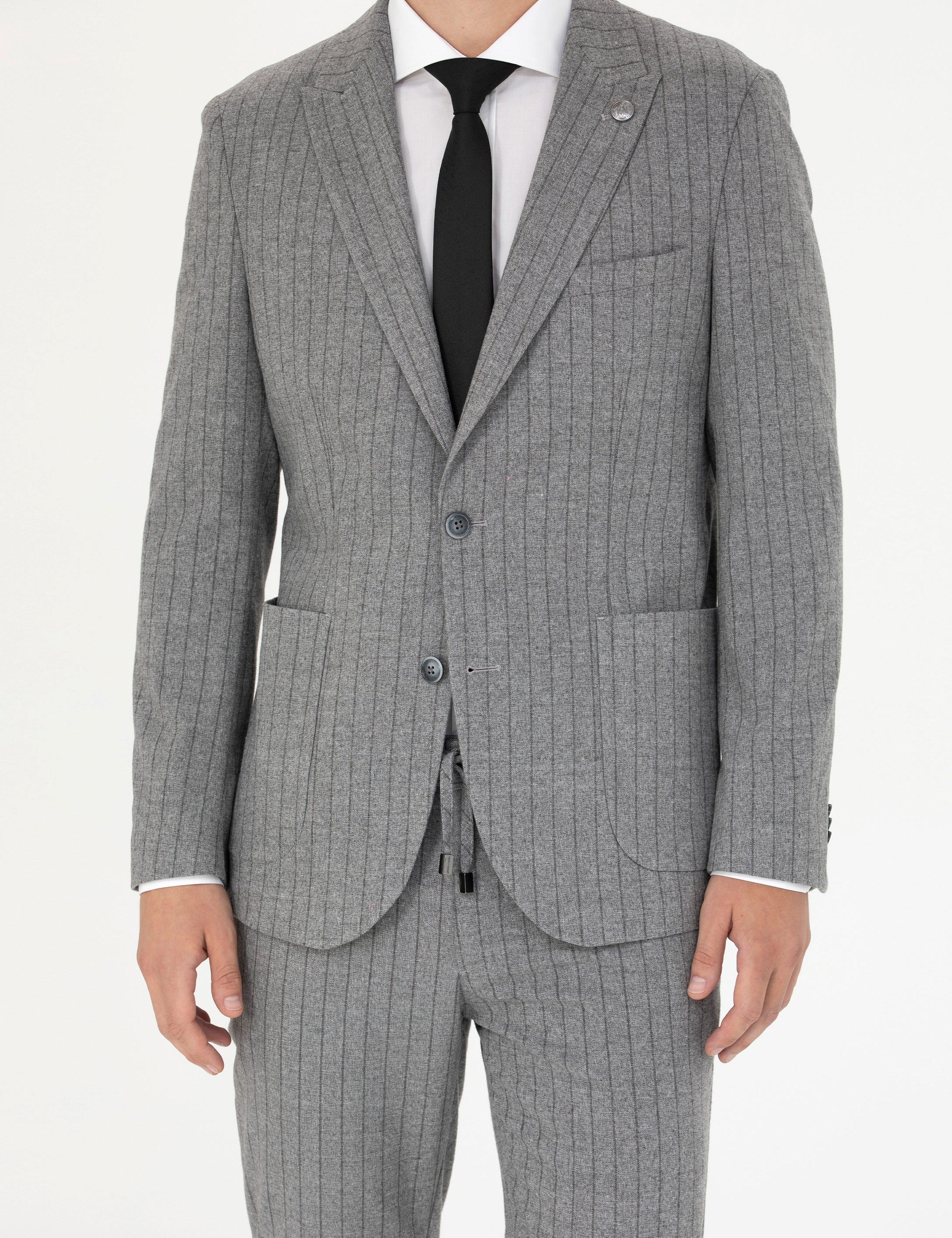 Gri Ekstra Slim Fit Çizgili Takım Elbise