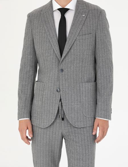 Gri Ekstra Slim Fit Çizgili Takım Elbise - 50276879080