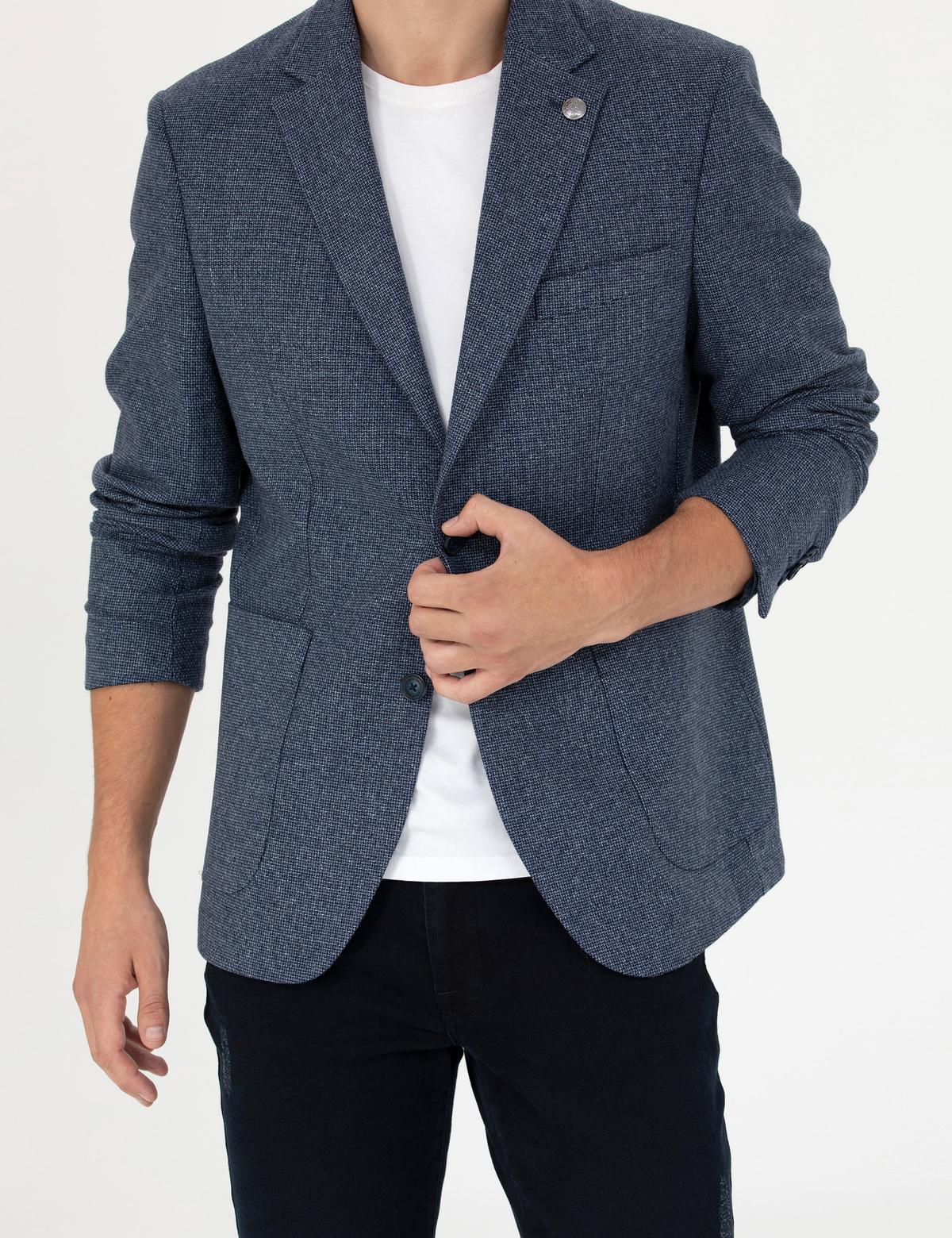 Lacivert Slim Fit Yün Karışımlı Ceket - 50276921140