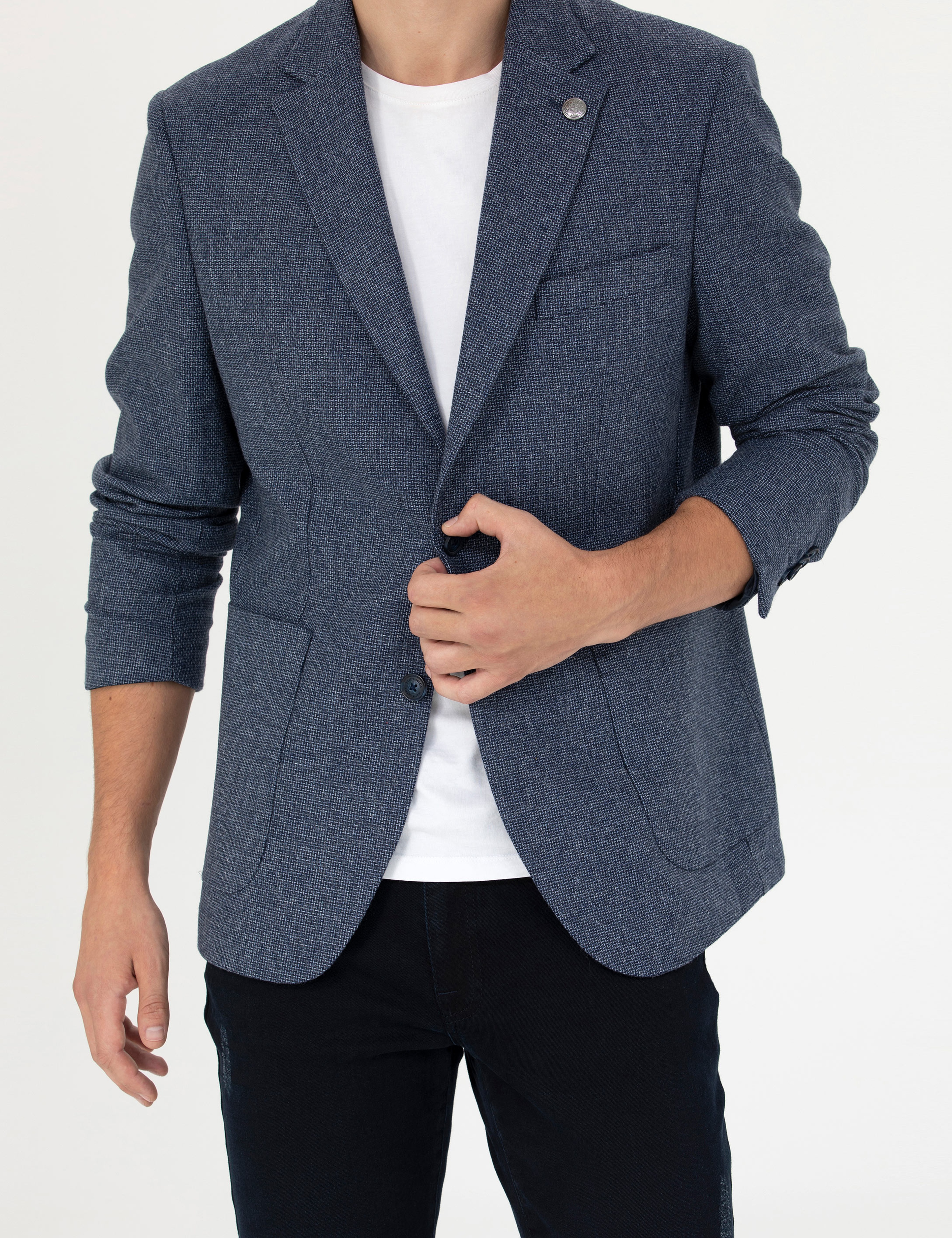 Lacivert Slim Fit Yün Karışımlı Ceket