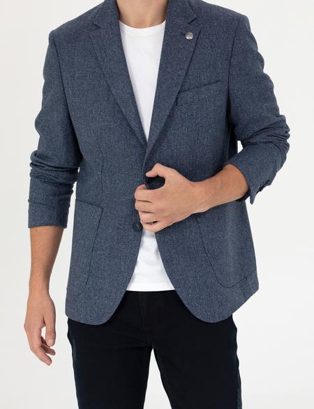 Lacivert Slim Fit Yün Karışımlı Ceket - 50276921140