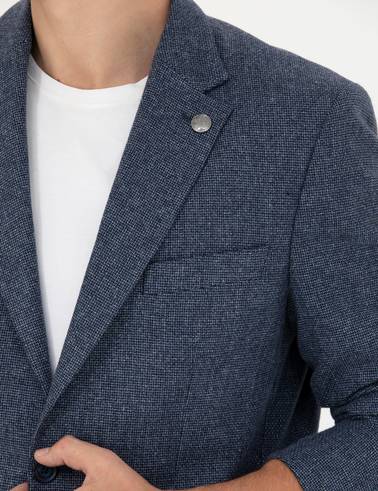 Lacivert Slim Fit Yün Karışımlı Ceket