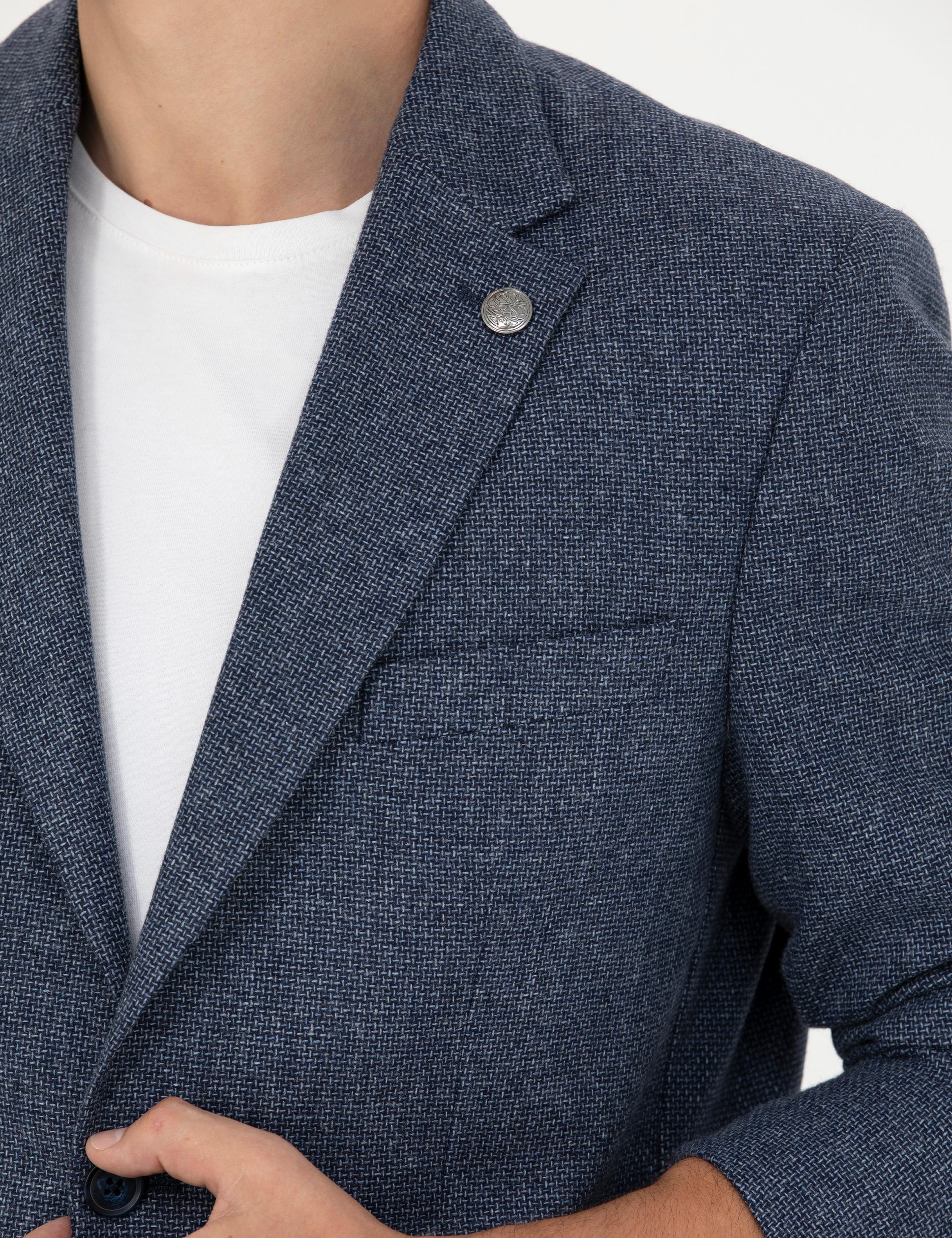 Lacivert Slim Fit Yün Karışımlı Ceket - Image 7