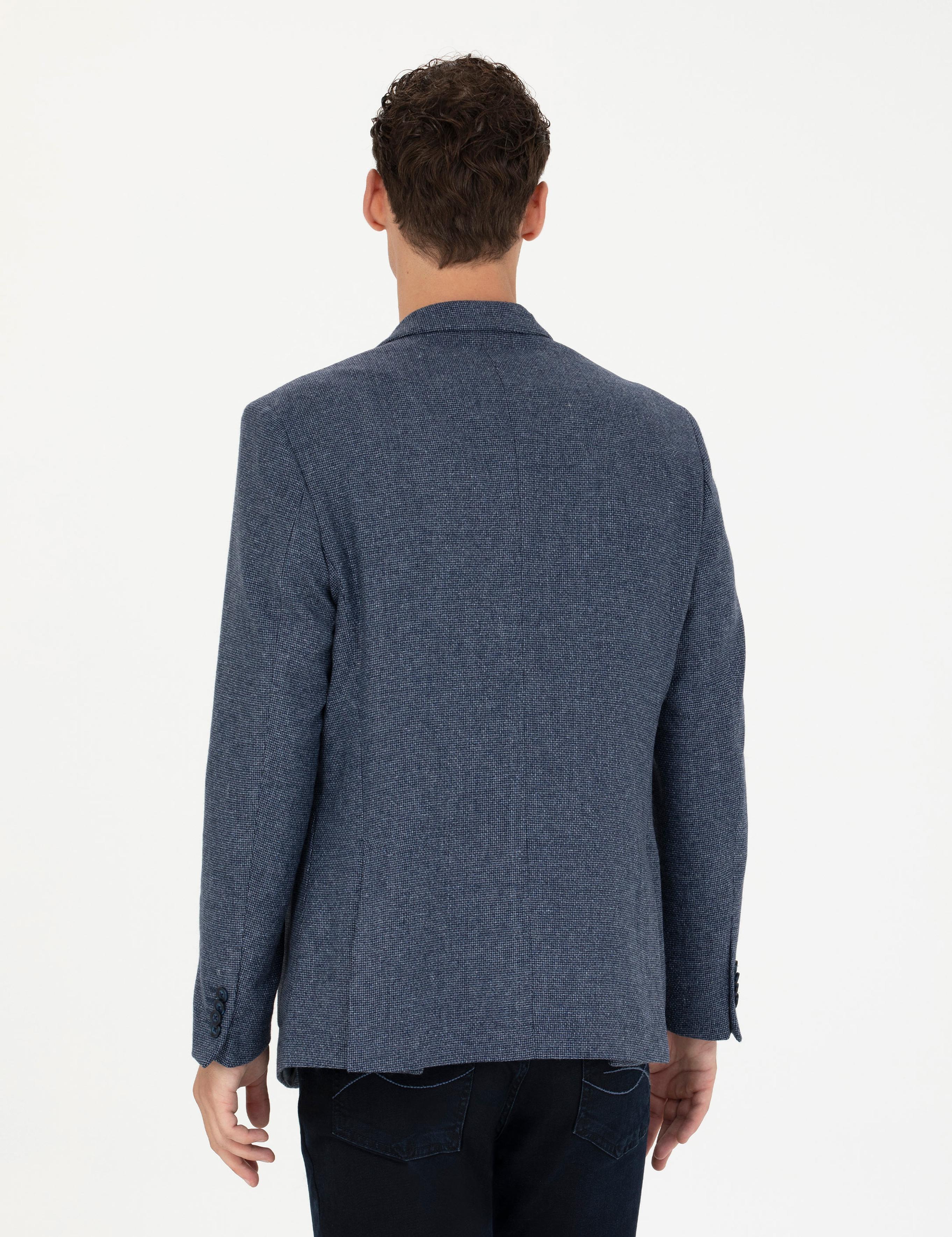 Lacivert Slim Fit Yün Karışımlı Ceket