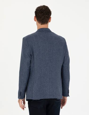 Lacivert Slim Fit Yün Karışımlı Ceket