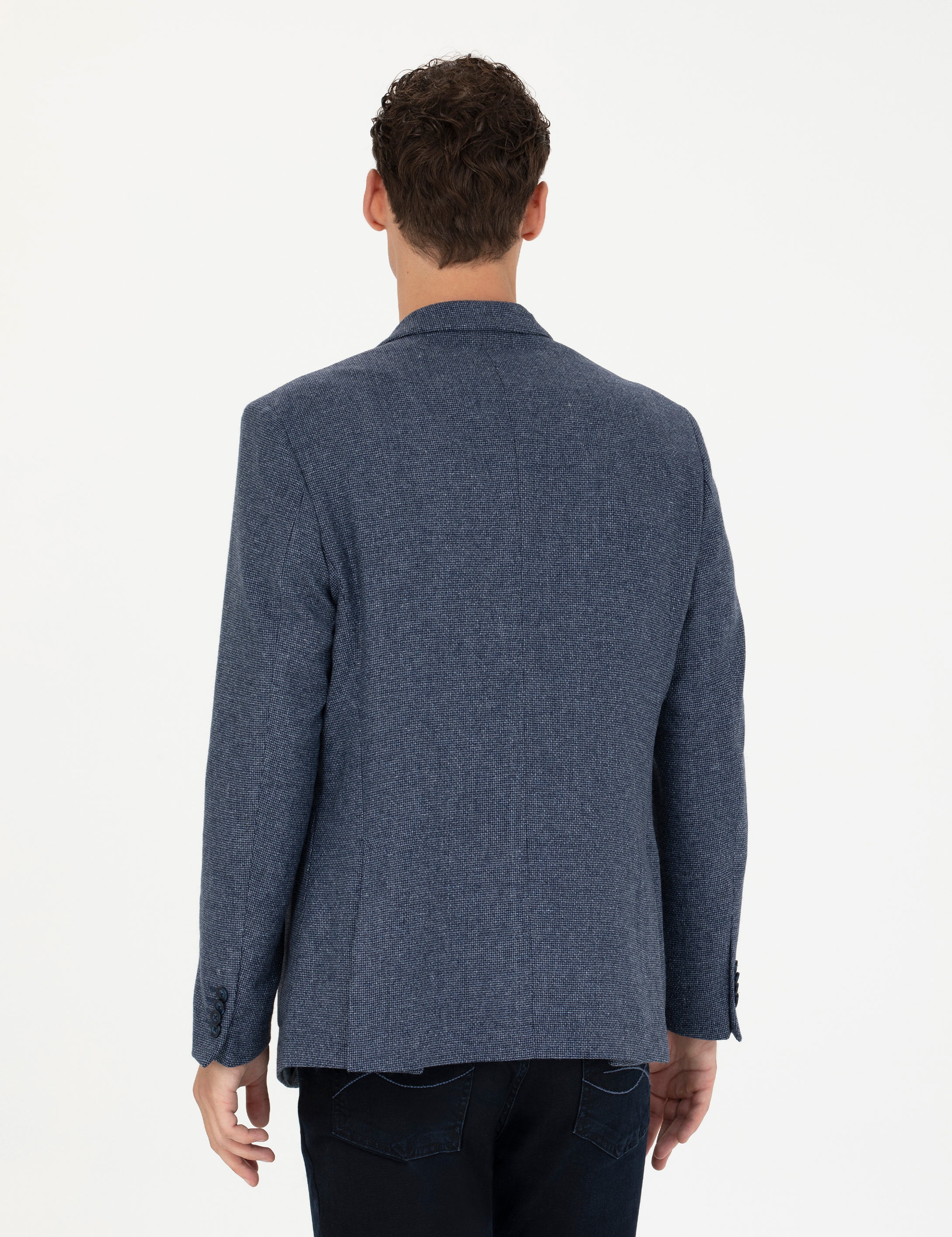 Lacivert Slim Fit Yün Karışımlı Ceket - Image 5