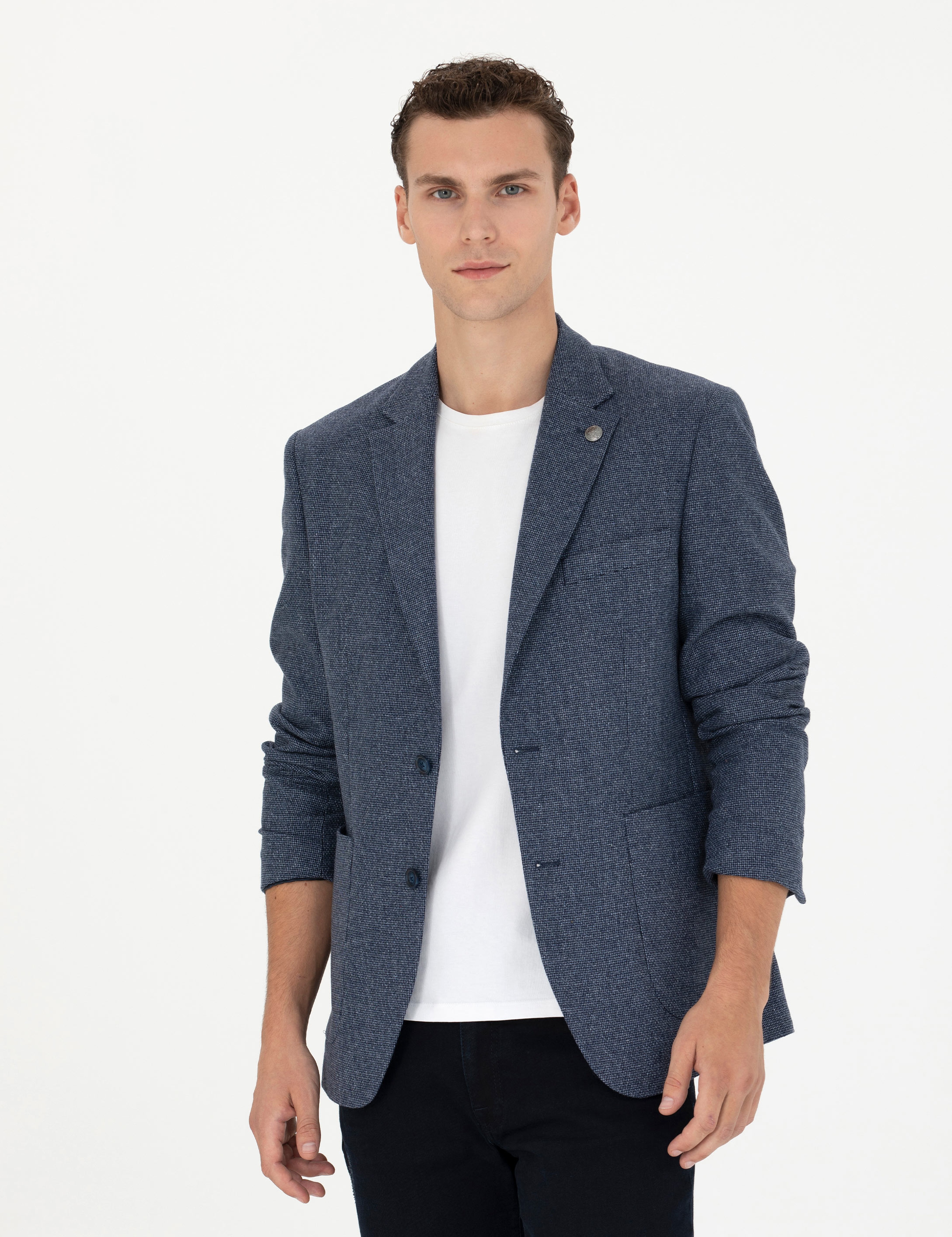 Lacivert Slim Fit Yün Karışımlı Ceket - Image 3