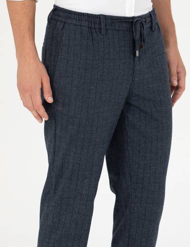 Lacivert Ekstra Slim Fit Çizgili Kumaş Pantolon