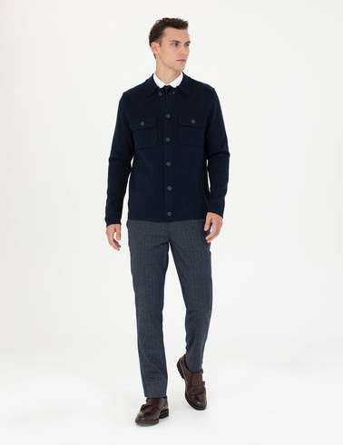 Lacivert Ekstra Slim Fit Çizgili Kumaş Pantolon