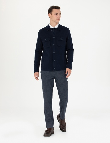 Lacivert Ekstra Slim Fit Çizgili Kumaş Pantolon