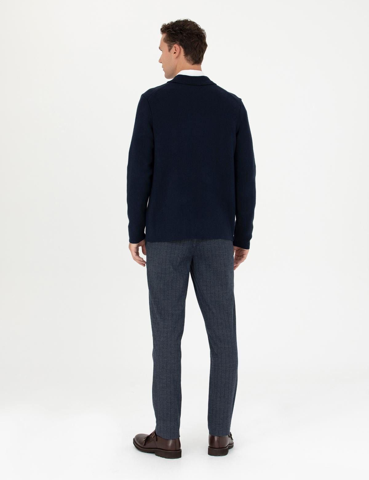 Lacivert Ekstra Slim Fit Çizgili Kumaş Pantolon - 50278454018