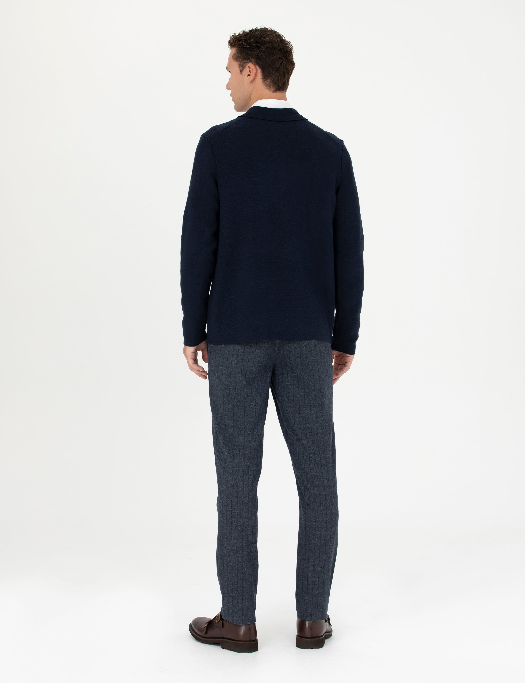 Lacivert Ekstra Slim Fit Çizgili Kumaş Pantolon