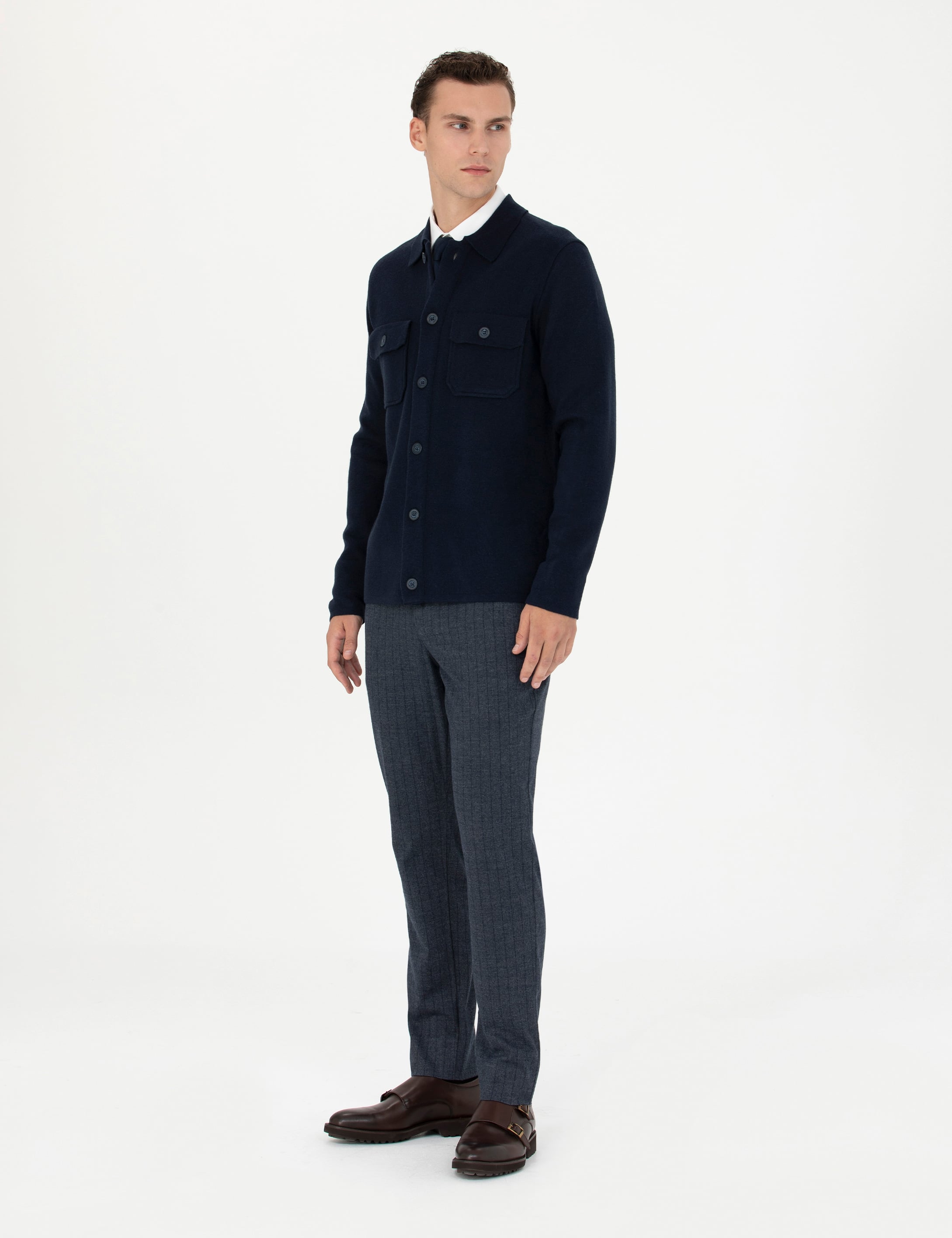 Lacivert Ekstra Slim Fit Çizgili Kumaş Pantolon - Image 3