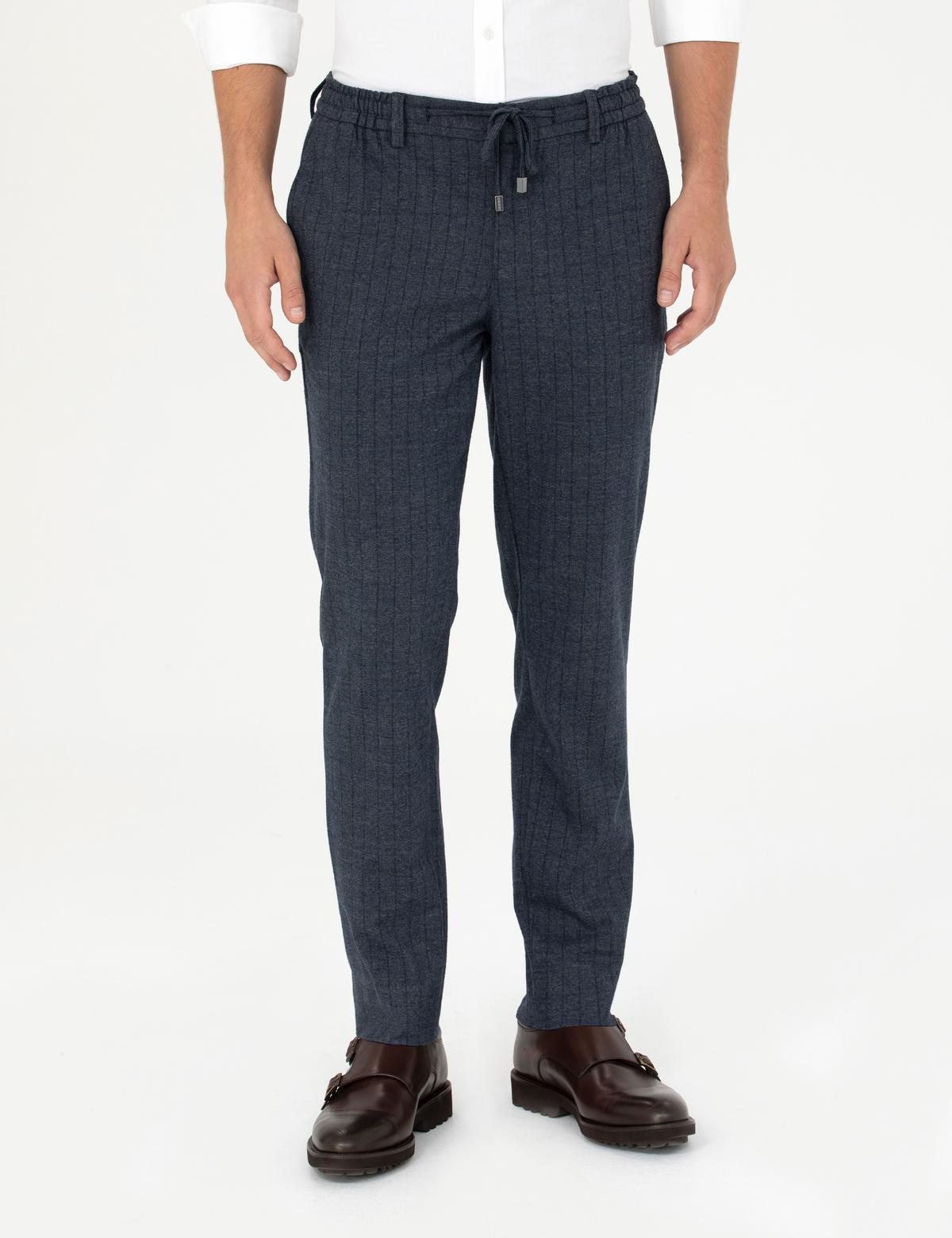 Lacivert Ekstra Slim Fit Çizgili Kumaş Pantolon - 50278454018