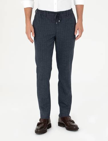 Lacivert Ekstra Slim Fit Çizgili Kumaş Pantolon