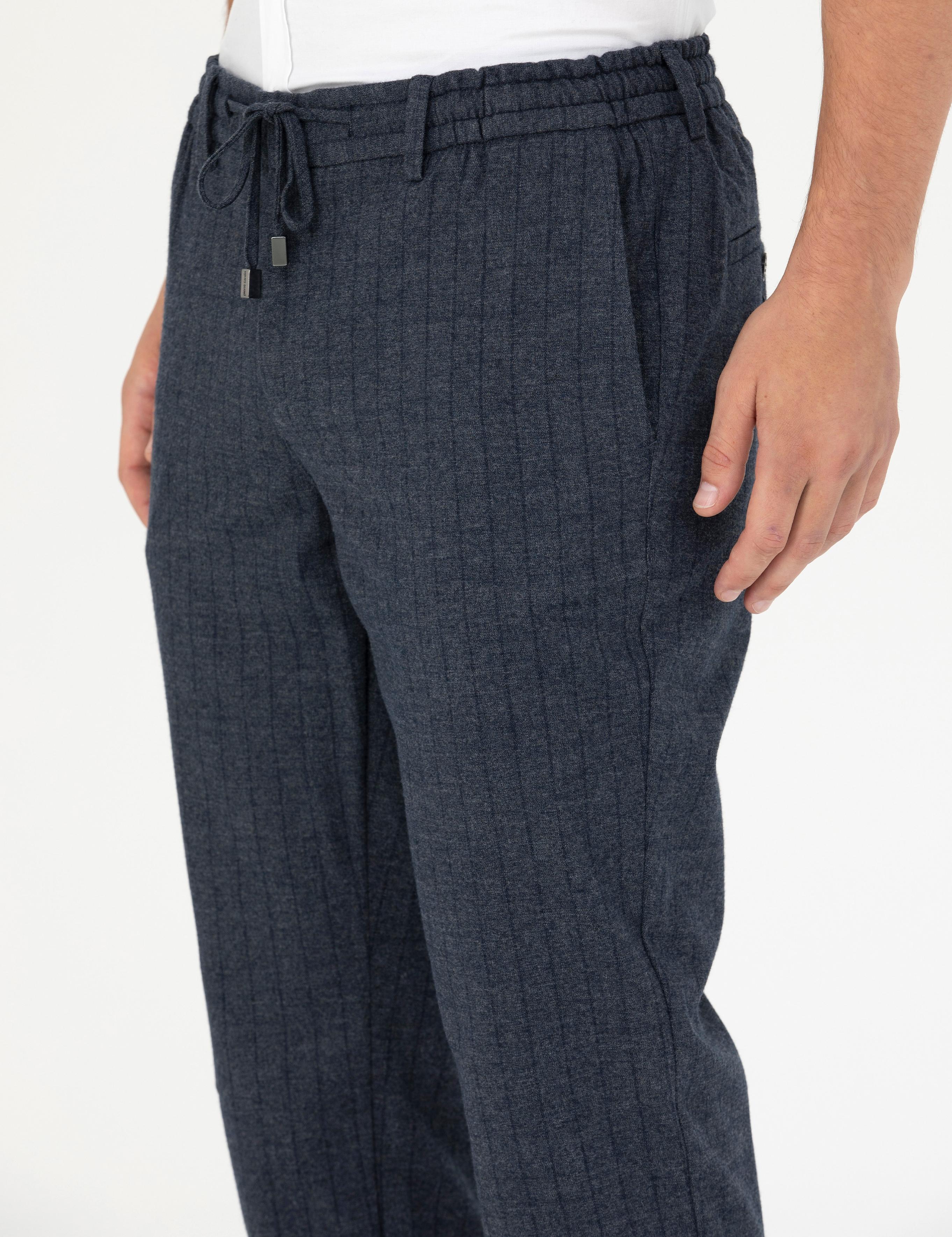 Lacivert Ekstra Slim Fit Çizgili Kumaş Pantolon